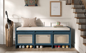 TREXM 48" Entryway Shoe Bench, Retro Storage Bench with Rattan Drawers