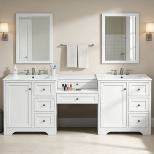 Double Sink Bathroom Vanity With Countertop, 2 Ceramic Sinks, 6 Drawers, Soft Close Design