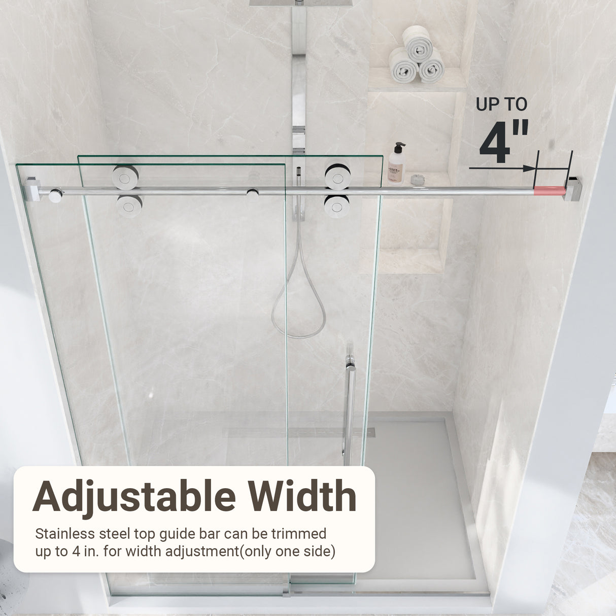56-60"W x 72"H Frameless Single Sliding Shower Door