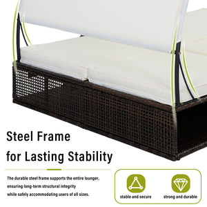 U_STYLE Outdoor Steel Frame Sun Lounger with Adjustable Backrest