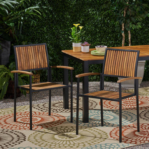 Vermilion - Outdoor Dining Chair With Vertical Slat And Wooden Arm - Best Buy Furniture