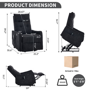 Black Chenille Single Motor Power Lift Recliner Chair