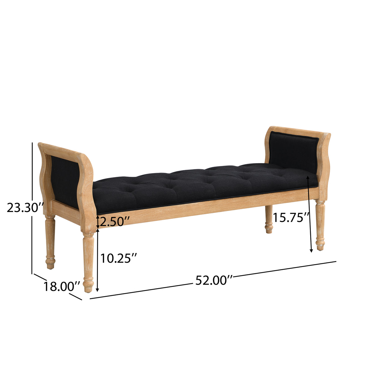 Modern Upholstered Bench with Curved Arms