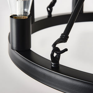 6 Light (No Bulbs) Wagon Wheel Chandelier Farmhouse Modern Small Round Chandelier For Living Room Kitchen Island Foyer Hallway Entryway Bedroom Dining Room Light Fixture Ceiling Hanging - Matte Black