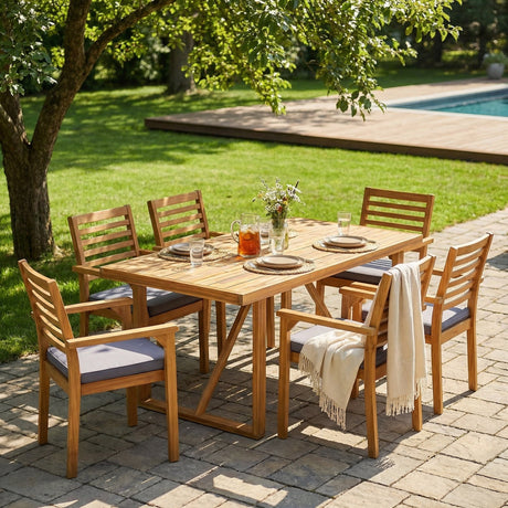 7 Pieces Acacia Wood Outdoor Dining Set