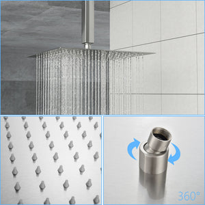 16" Square Rainfall Shower Head Fixed Wall Mount With Full Body Coverage & Self Cleaning Silicone Nozzles