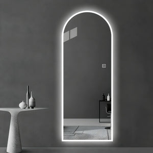 LED Full Length Wall Mirror With Symmetrical Arch Design, Dimmable 3 Color Temperature Lighting - Silver