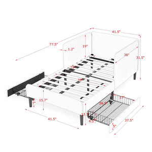 Upholstered Platform Bed Frame With 2 Storage Drawers And Adjustable Sofa Bed