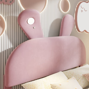 Full Upholstered Platform Bed With Cartoon Ears Headboard And LED Light - Pink
