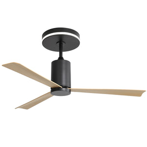 Modern Flush Mount Ceiling Fan With Led Light And Remote Control, 3 ABS Blades Noiseless Reversible Dc Motor For Patio Living Room - Matte Black