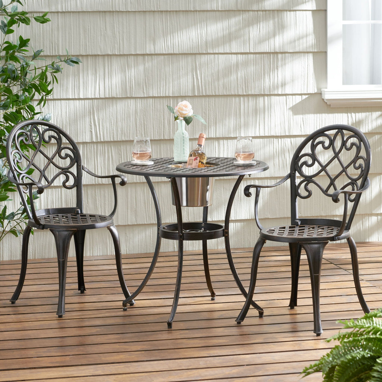 3 Piece Outdoor Aluminium Cast Bistro Set With Ice Bucket - Copper - Best Buy Furniture