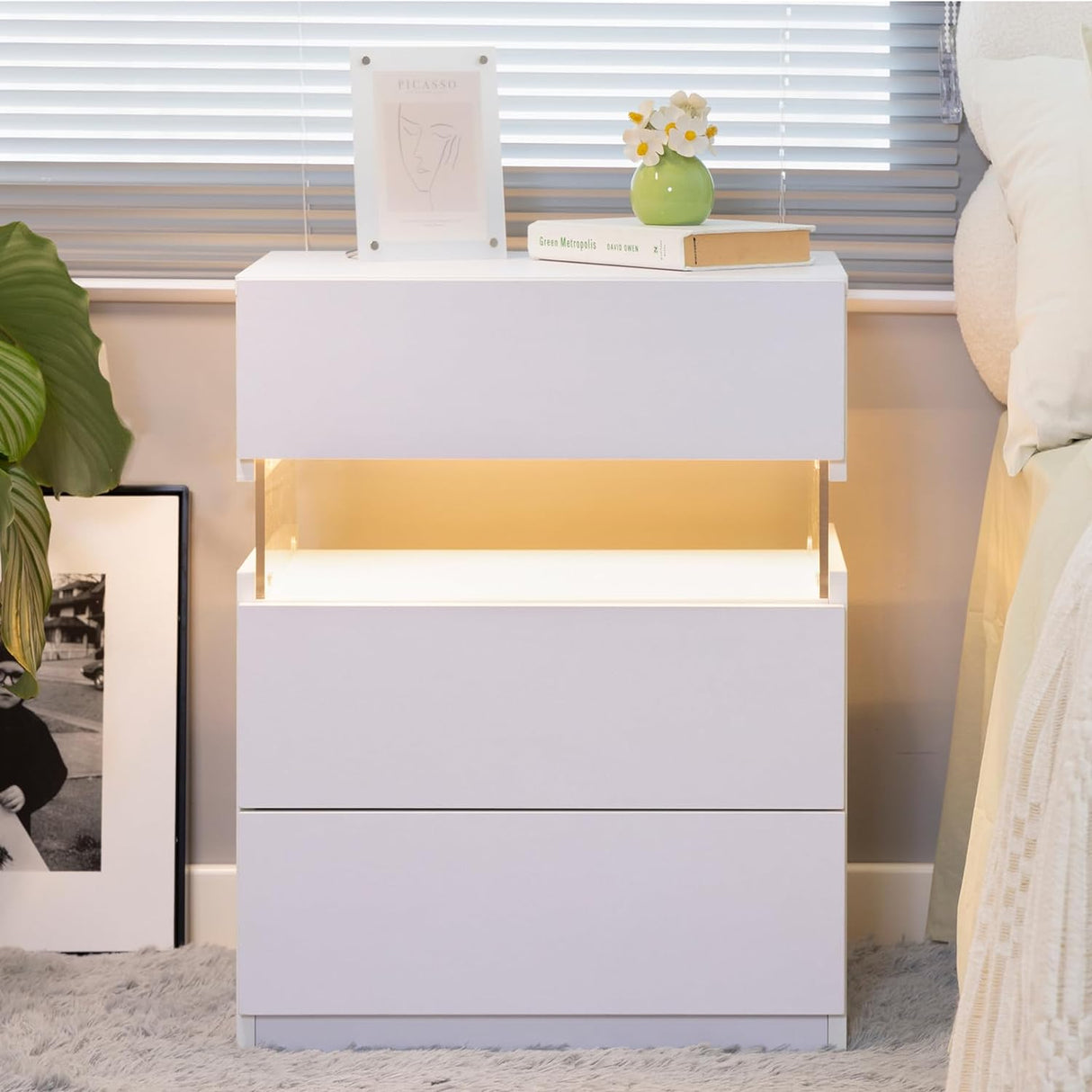 LED Nightstands with 3 Drawers