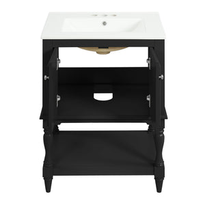 Modern Bathroom Vanity With Sink, Rectangular Cabinet With Open Shelf And Closed Storage