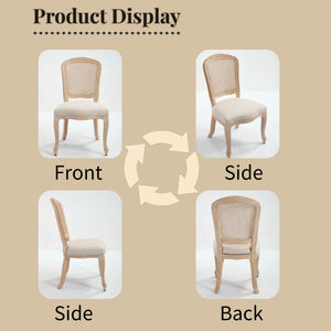 French Country Dining Chairs Set of 2, Upholstered with Rattan Fan-shaped Back