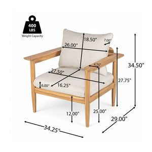 Terassi Outdoor Lounge Chair Set of 2 with Cushions - Beige / Light Teak