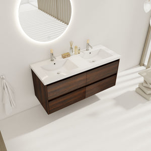 Modern Floating Bathroom Vanity With Dual Resin Sink, Soft Close Drawers