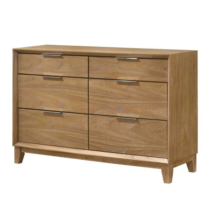 Natural Wood 6 Drawer Storage Dresser with Modern Design - Light Brown