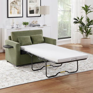 Sleeper Sofa With Foldable Mattress, USB Ports, Side Table & Storage Pocket
