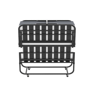 Twin Wide Folding Bed For Tall People, Extra Long & Wide Rollaway With Memory Foam, Heavy-Duty - Black