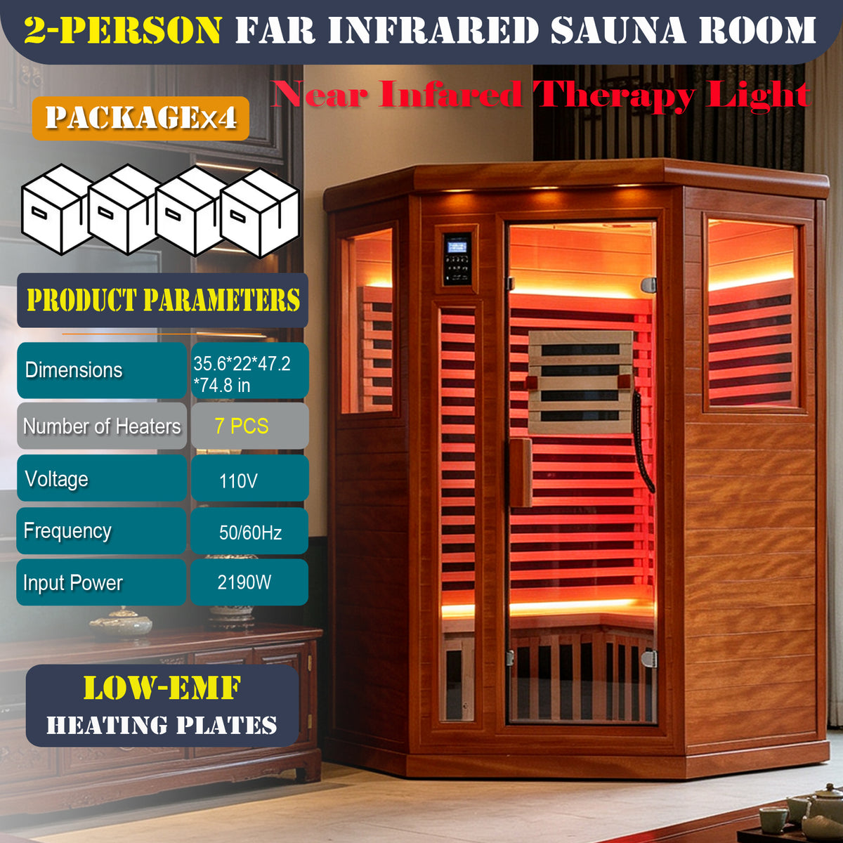 Two Persons Far Infrared Corner Sauna Room - Low EMF