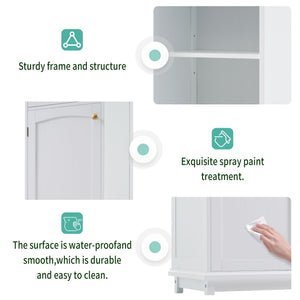 Tall Bathroom Storage Cabinet With Glass Doors, Free-Standing, Two Drawers, And Adjustable Shelves, Board, Painted Perfect For Displaying Your Favorite Items