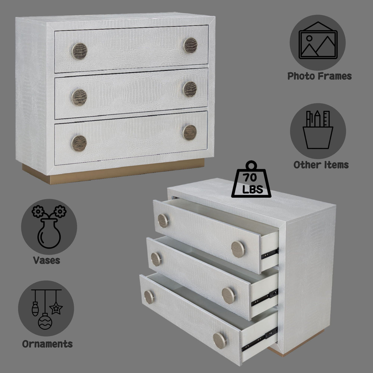 Anpu - Faux Crocodile Skin Console Cabinet - Silver - Best Buy Furniture