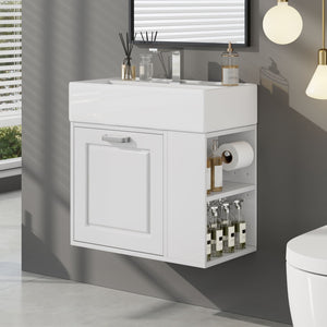 Modern Wall Mounted Bathroom Vanity With Sink, Soft Close Drawer, Adjustable Shelf, Toilet Paper Holder - Best Buy Furniture