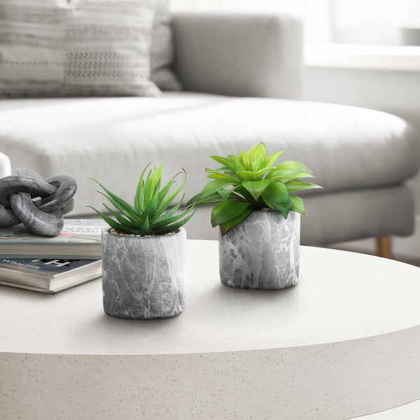 6" Tall, Artificial Plant, Succulent, Indoor, Faux, Fake, Table, Greenery, Potted, Decorative (Set of 2) - Green / Gray - Best Buy Furniture