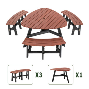 6-Person Semi-Circular Outdoor Solid Fir Wood Picnic Table Set, Rustic