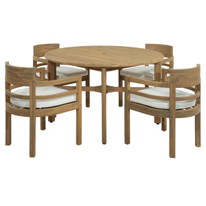 5 Piece Round Patio Table & Cushioned Armrest Chairs, Outdoor Dining Set With Umbrella Hole