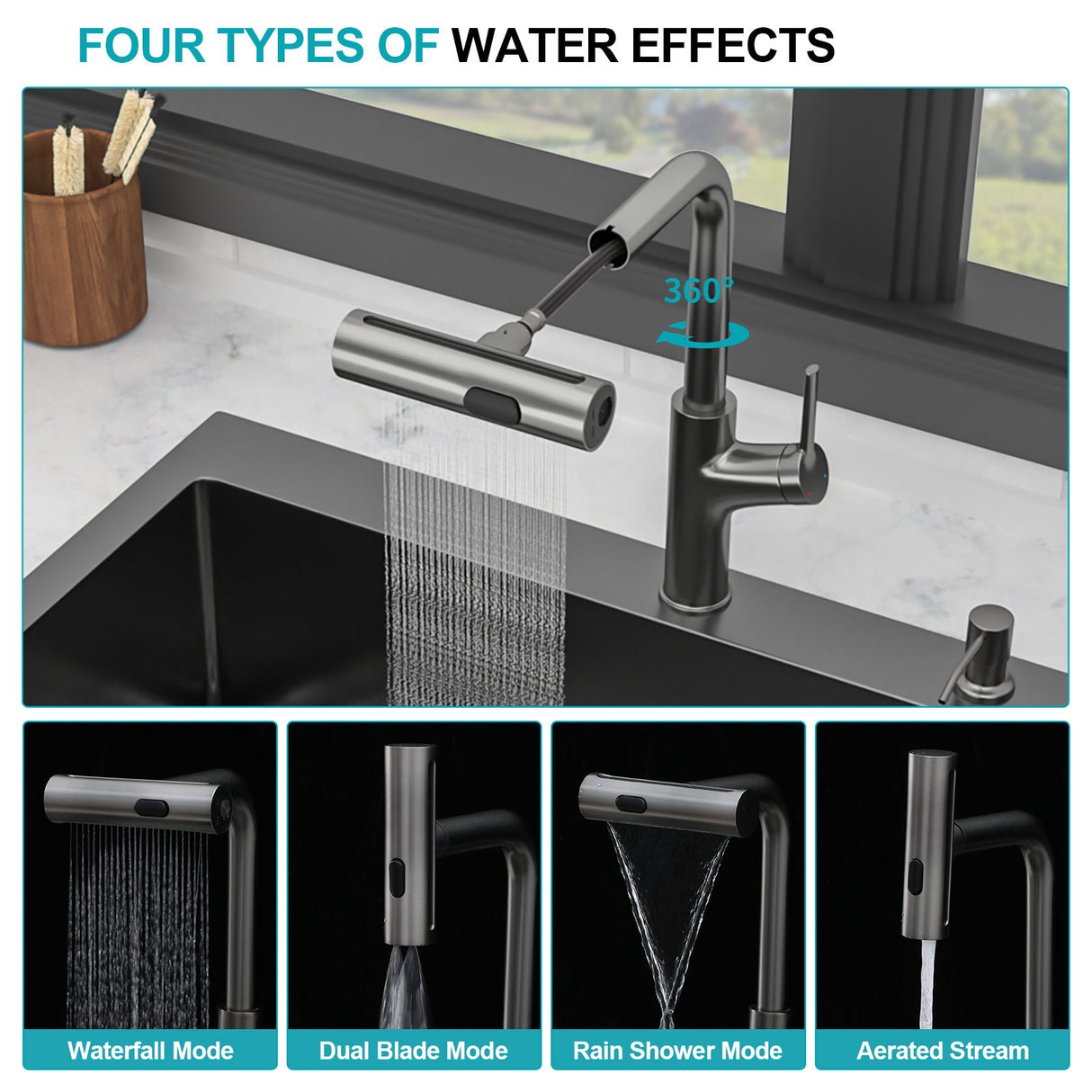 Drop-In Stainless Steel Kitchen Sink With Pull-Out Faucet And Soap Dispenser