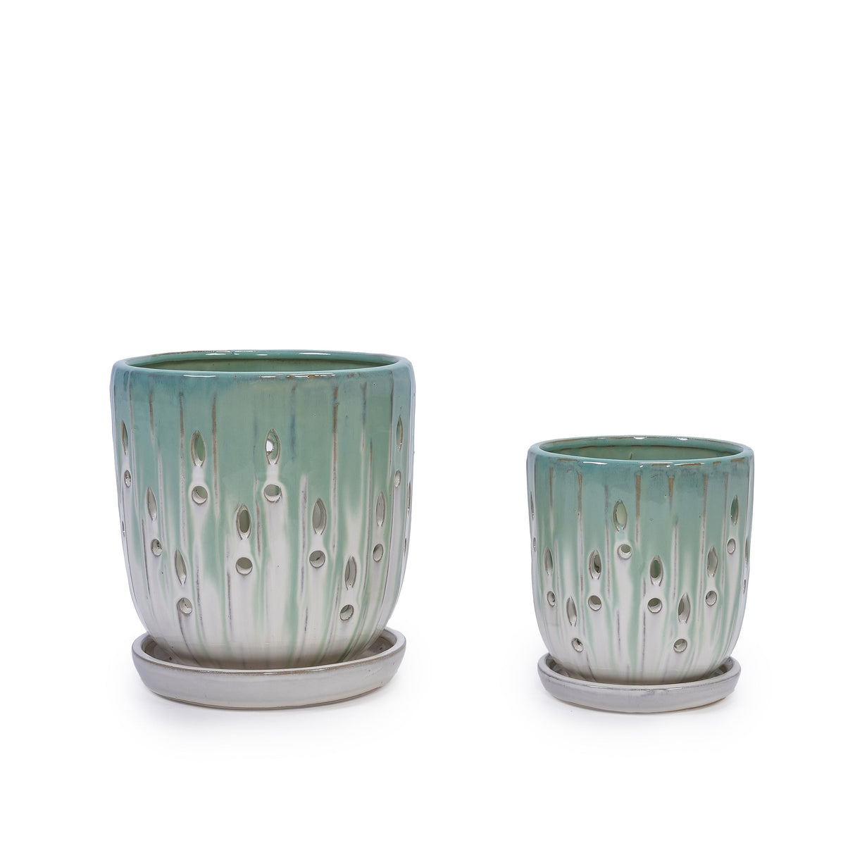 Set of 2 Ceramic Flowerpots with Drainage Hole