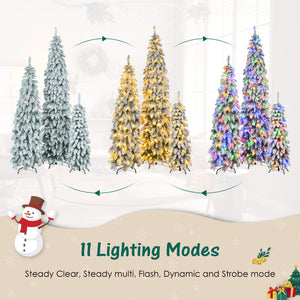 Pre-Lit Pencil Christmas Tree 3-Set, 4ft/6ft/8ft, Snow-Flocked, 290 LED Lights, White and Green