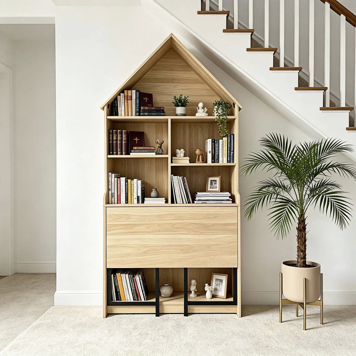 Folding Craft Desk with Storage Shelves