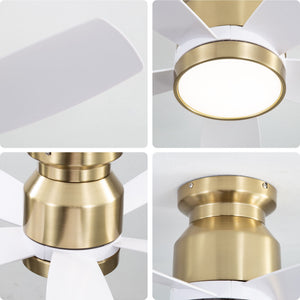 Flush Mount Ceiling Fan With LED Light 22W And Remote Control Blades / Body, DC Motor