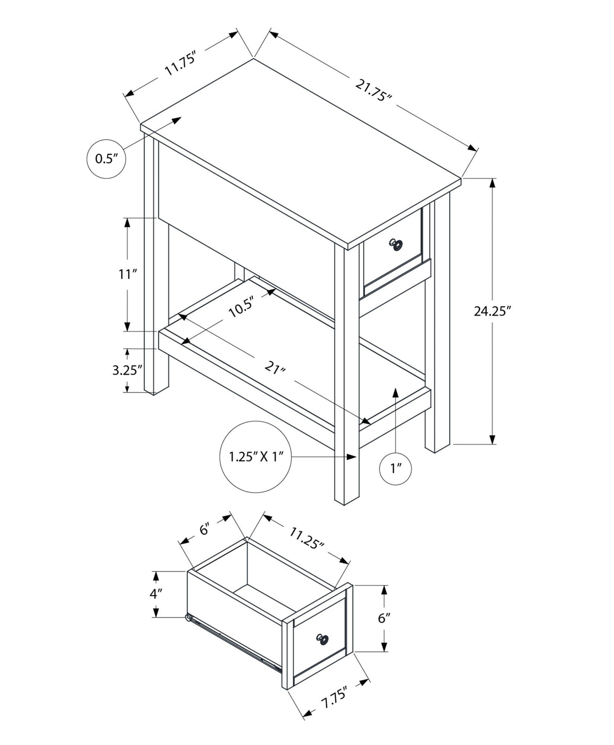 Accent End Table, 2 Tier, Narrow, Lamp, Storage Drawer, Charming Design - Best Buy Furniture