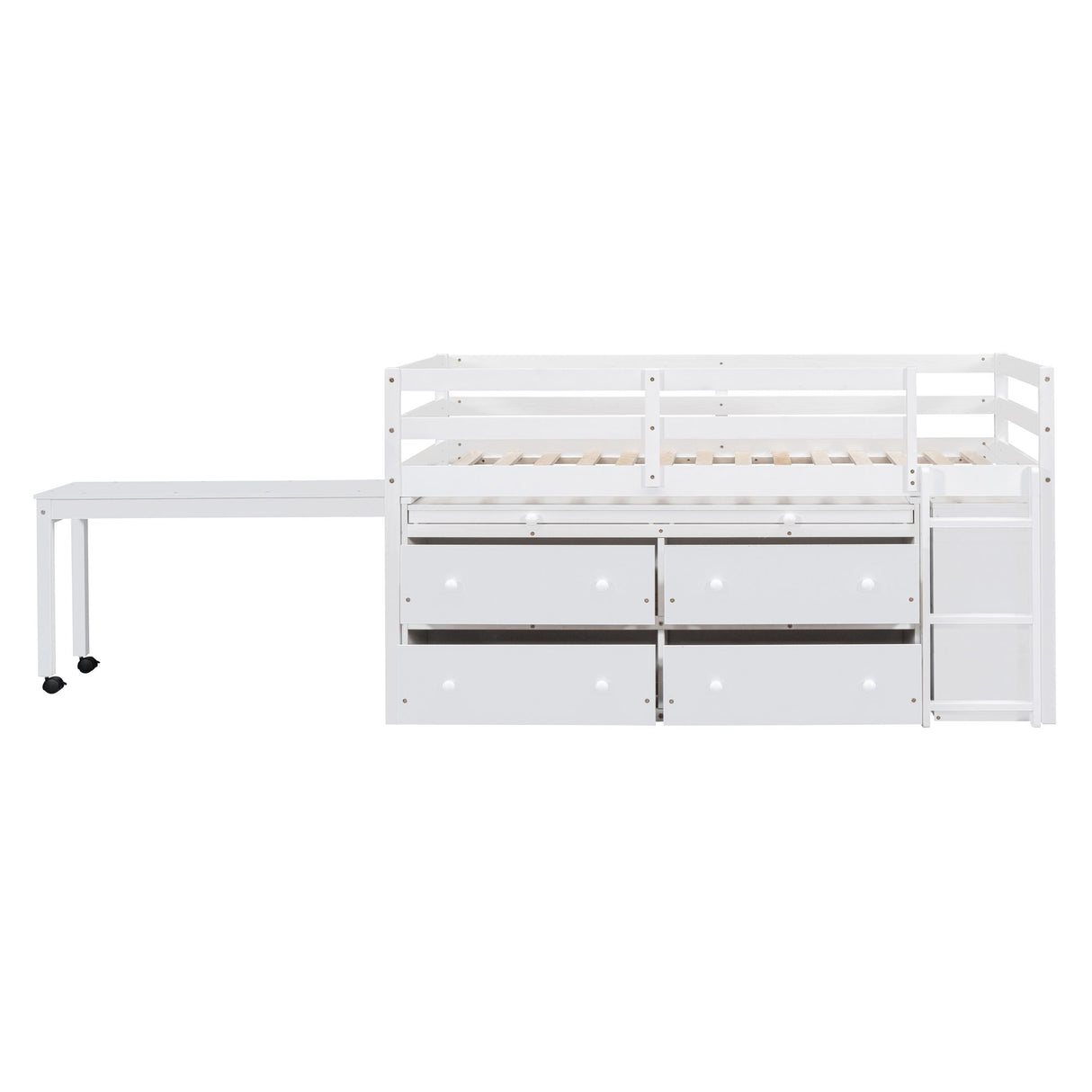 Loft Bed With Retractable Writing Desk And 4 Drawers, With Lateral Portable Desk And Shelves