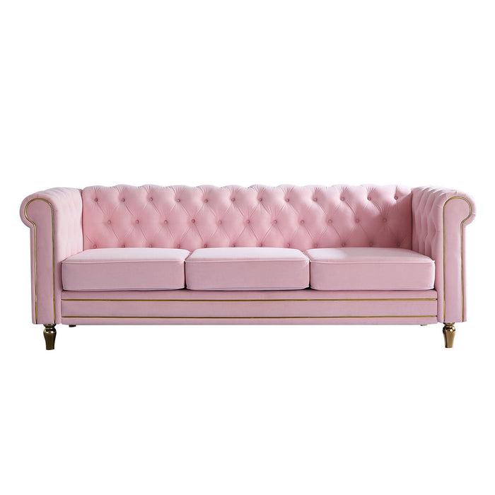 Chesterfield Fabric Stationary Sofa with Tufted Design - Black, Beige, or Pink