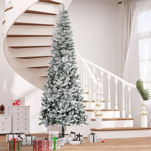 HOMCOM 9ft Unlit Snow-Flocked Slim Pine Artificial Christmas Tree