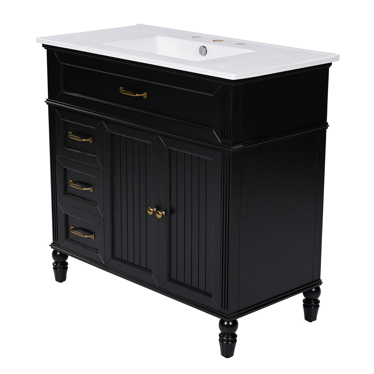 Bathroom Vanity With Sink, 2 Doors 2 Drawers, Freestanding Design