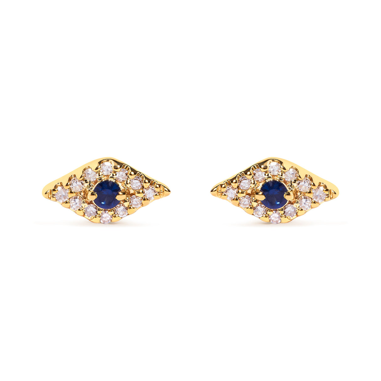 10K Yellow Gold Blue Sapphire and Diamond Accent Evil Eye Stud Earring (H-I Color, I1-I2 Clarity)