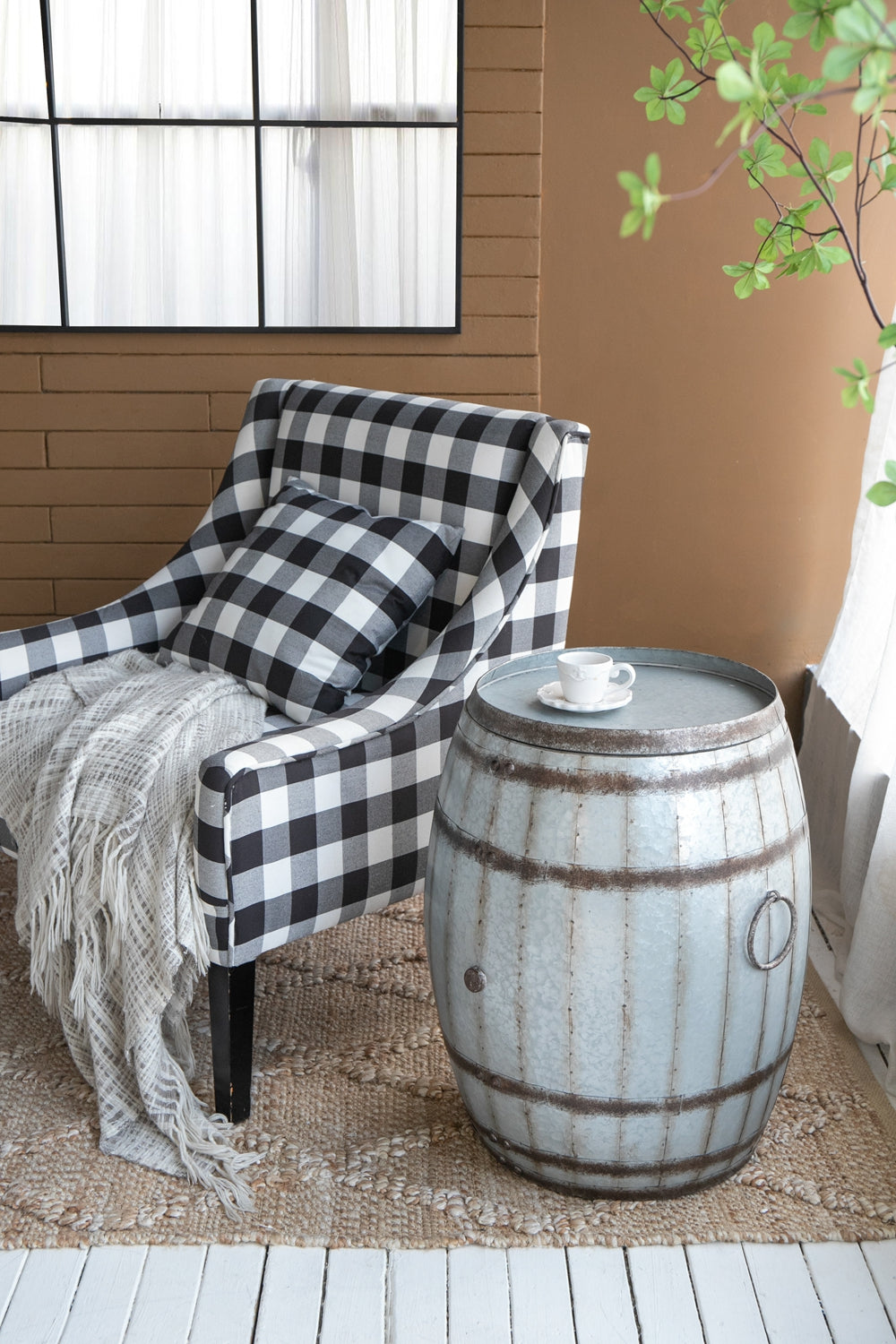 Galvanized Drum Side Table with Removable Lid - Gray