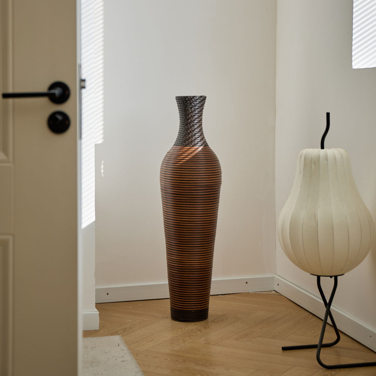 Tall Standing Designer Floor Vases With Elegant 2 Tone Finishes Ideal For Decorating Living Rooms, Bedrooms, Entryways Perfect For Decorating Your Home - Black / Gray
