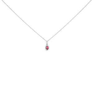 10K White Gold 5x3mm Green Emerald and Diamond Accent Halo Pear Shape 18" Pendant Necklace (I-J Color, I1-I2 Clarity)
