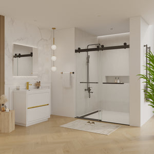56 to 60 in. W x 76 in. H Double Sliding Frameless Soft-Close Shower Door with Premium 3/8 Inch (10mm) Thick Tampered Glass and Easy-cleaning Coating, Matte