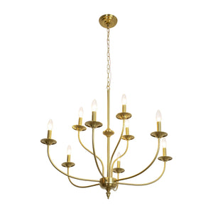 9-Light Dimmable Metal Chandelier with Candle-Style Arms, Gold