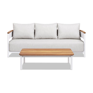 Rhodes 2pc Teak & Aluminum Outdoor Sofa and Coffee Table Set
