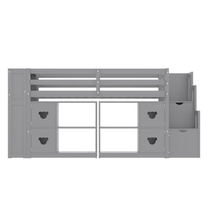 Loft Bed With Storage Cabinets, Staircase Drawers & LED Lights