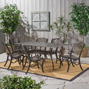 Ravenna 6-Person Metal Patio Dining Set with Rectangular Table