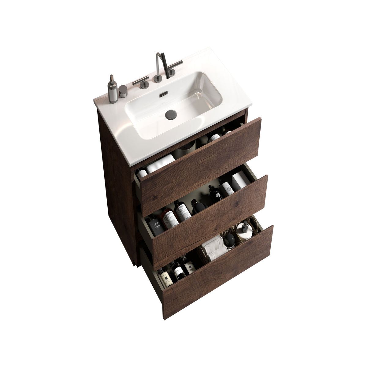 TIA 24-Inch Walnut Bathroom Vanity with Ceramic Sink, Walnut